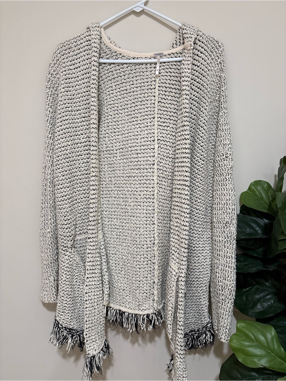 Free People Cream & Black Marled Knit Cardigan